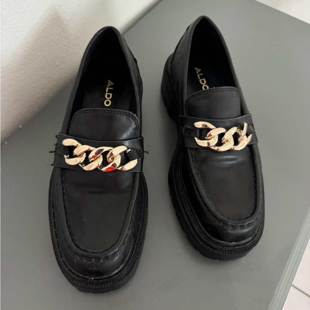 Aldo Black Loafers with Gold Accent